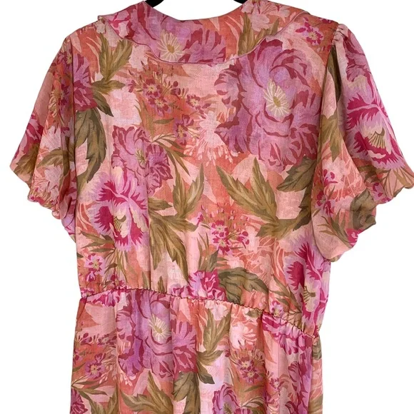 Show Me Your MuMu Verity Midi Dress Chiffon Garden Floral Pink Wedding Resort - Picture 15 of 16